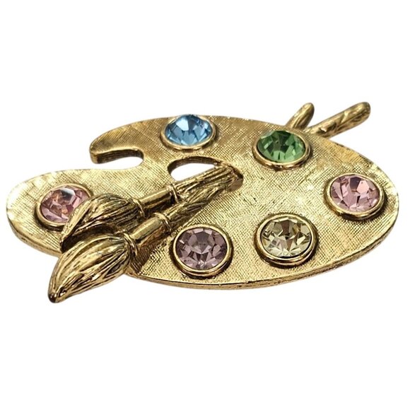 1928 Brand Multicolor Rhinestone Painter Palette Brooch Pin L839 - Picture 4 of 8